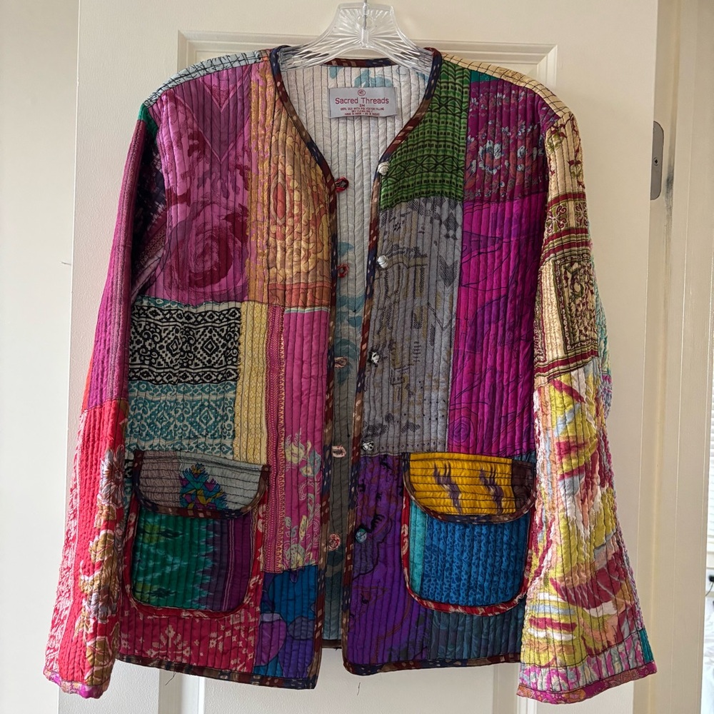 Sacred Threads Silk Multicolor Patchwork Jacket - image 1